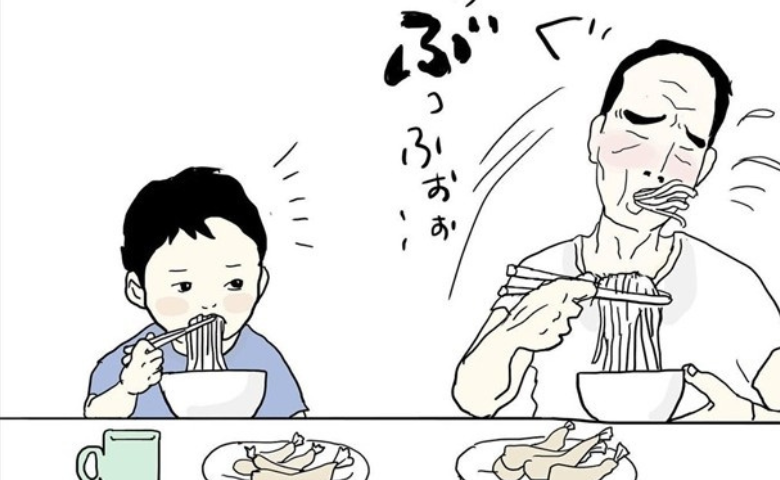 麺をすするたびに激しくむせるじいじ…横目で見る孫が画策していることは #五十路日和 22