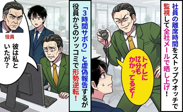 全社メールで離席時間を晒すストップウオッチ監視男→虚偽報告するも【まさかの証人登場】