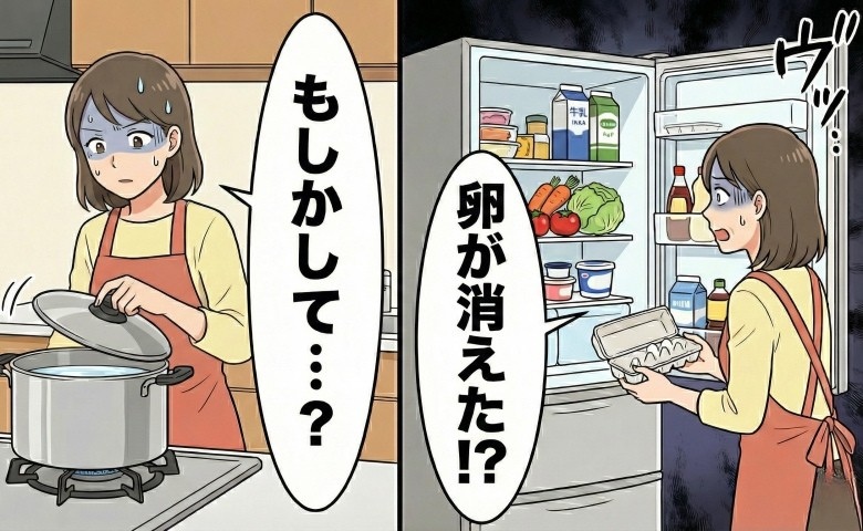 「卵がない！」あったはずの卵が冷蔵庫からすべて消えた！？不審に思い、鍋の中を確認すると…
