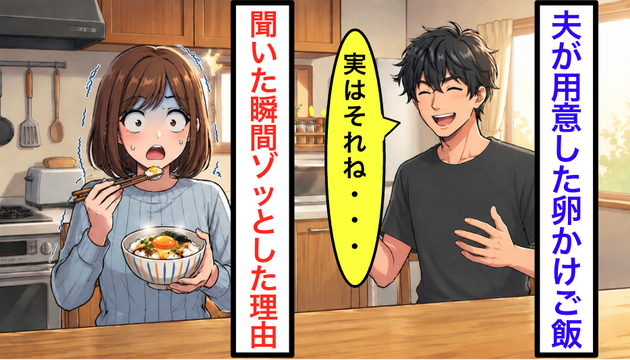 朝食に夫が出した【卵かけご飯】に絶句…！ドヤ顔で「節約のために…」その“ヤバすぎる正体”を聞いてさらにゾクリ！