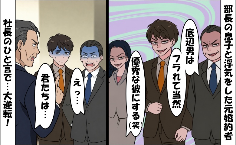 「底辺男に用なしw」部長息子と浮気した元カノ＆僕をイビる部長親子⇒社長のひと言で…大逆転！
