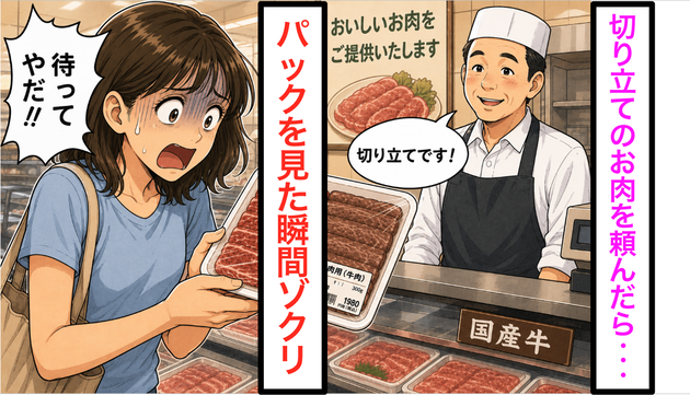 精肉店「切り立てです、どうぞ♪」手渡されたお肉を見た瞬間→女性「待って！やだ！」背筋が凍ったワケ