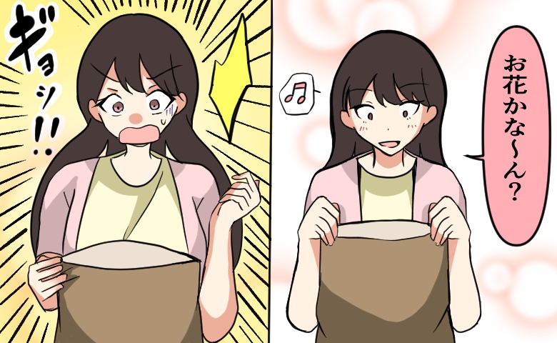 夫と娘から母の日に花束のプレゼント。「うれしいな～」花束をよく見ると…「えぇっ！？」