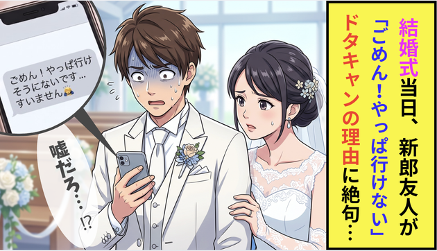 結婚式当日、「ごめん…やっぱ行けない」新郎友人からLINE（泣）まさかの“ドタキャン理由”に一同絶句…「飲み会じゃねぇんだよ！」