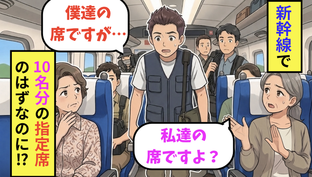 ロケハンに向かうAD「私たちの席ですが…」乗客「いえ、私たちの席です…」10名分の指定席のはずなのに？→車掌さんを呼んだ結果