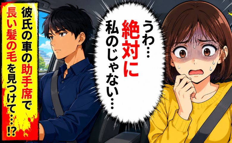 「誰の…髪？」彼の車や部屋に残された女性の影。数日後…すれ違った彼の車を見てフリーズすることに