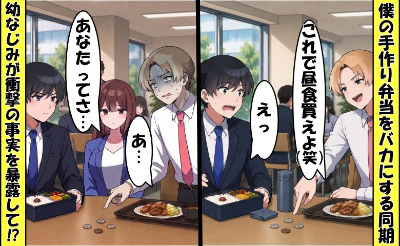 同期「手作り弁当w」僕に小銭を投げつける同期⇒幼なじみが激怒！「あなたは…」暴露された衝撃の事実