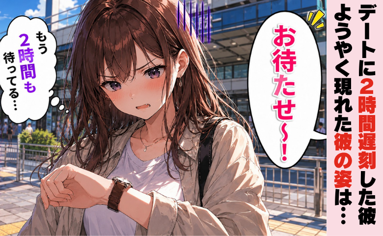 彼「今起きた」楽しみにしていたデートで2時間も待たされ…ようやく現れた彼の姿に「…え？」