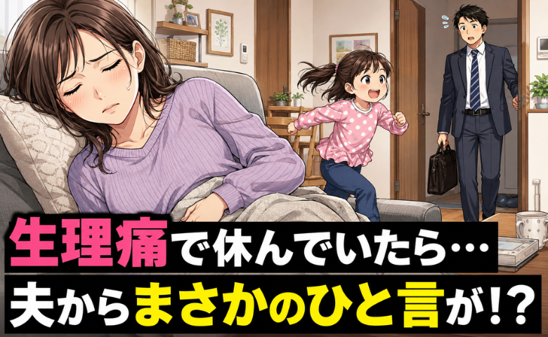 「いててて…」生理痛がつらくソファで横になっていたら…帰宅した夫から、まさかの一言