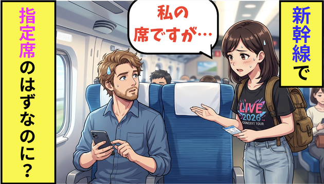 新幹線でライブへ向かう女性「そこは私の席ですが…」男性「……？」指定席のはずなのに？→車掌さんを呼んだ結果