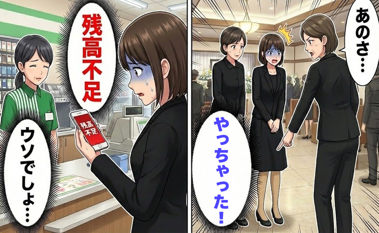 「ウソでしょ…」葬儀直前に気付いたマナー違反。買い直しに走るも残高不足で絶体絶命の事態に【体験談】
