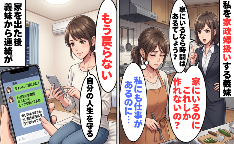 「わが家の家政婦なんだから」家事も介護も押し付ける義妹。私が家を出た夜、届いたメッセージ