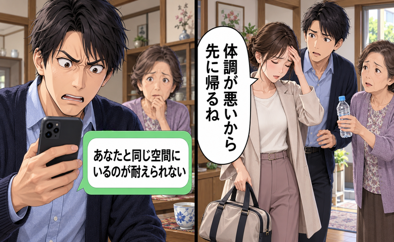 妻「同じ空間にいるのが耐えられない」夫「え？」→義母宛てのつもりが夫に誤爆LINEで本性が発覚