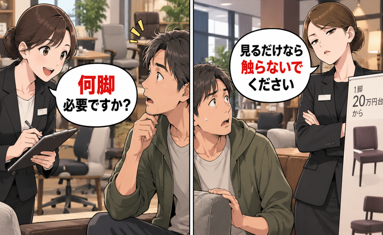 店員「ご予算は大丈夫？」1脚20万円台の椅子を見ていたら値踏みされた私→「12脚必要」と伝えると