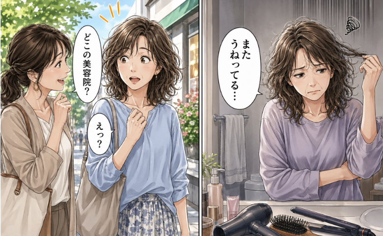 クセ毛に悩む女性のイメージ