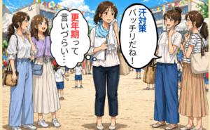 若いママ友に更年期であることを言いづらく感じる女性のイメージ