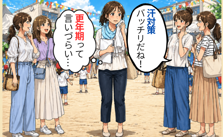 若いママ友に更年期であることを言いづらく感じる女性のイメージ