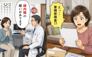 自覚はなかったのに緑内障の疑いがあると告げられた女性のイメージ