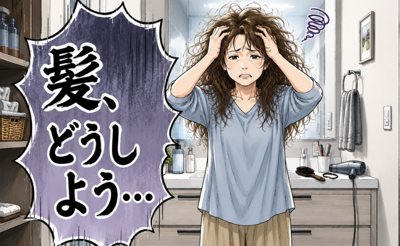 クセ毛に悩む女性のイメージ