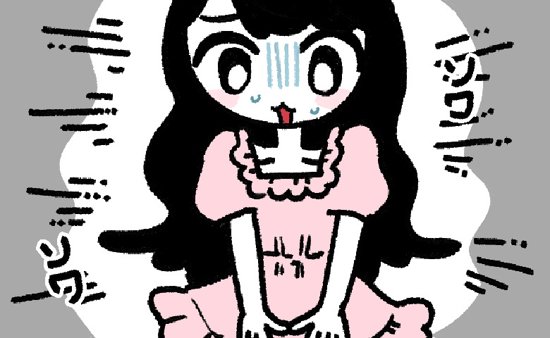 韓国で買ったワンピースを着て外出し違和感に驚いている女性のイラスト