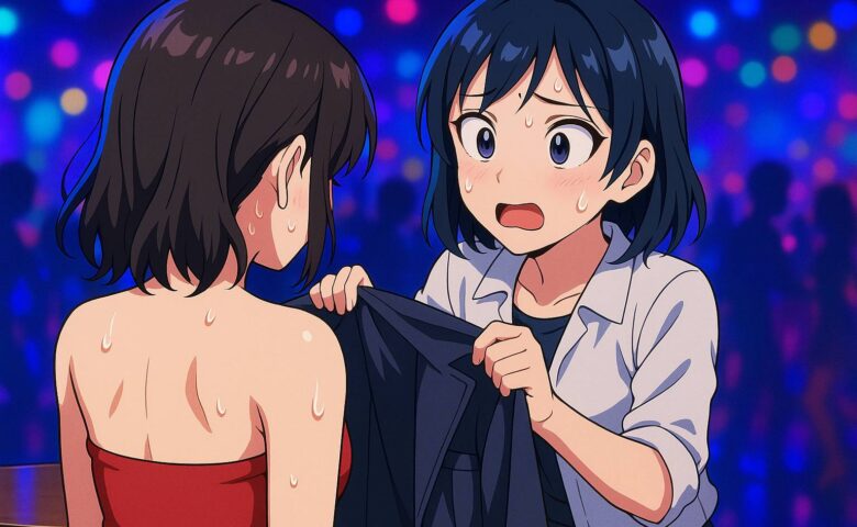 ディスコで踊っていた女性に羽織りものを着せる知り合い