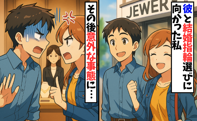 結婚指輪を買いに宝石店へ。が！夫と好みが合わず口論に。夫婦が選んだ意外な結末とは