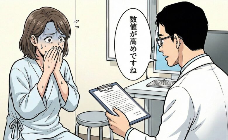 人間ドックの結果に驚く女性