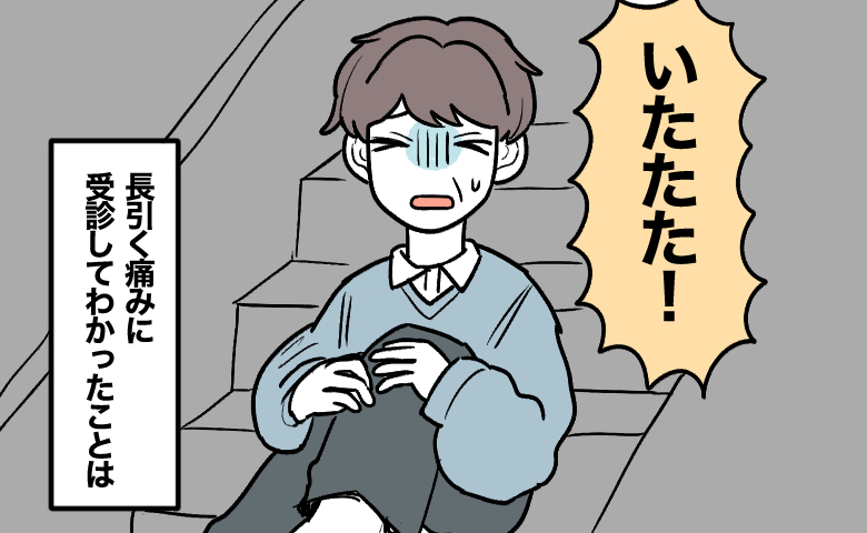 階段を踏み外して「いたたた！」と声を上げる人のイラストに、「長引く痛みに受診してわかったことは」という説明書きが入っている