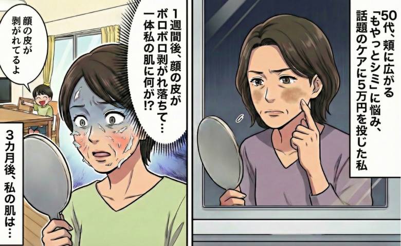 シミが気になりケアをして顔の皮が剥がれた女性