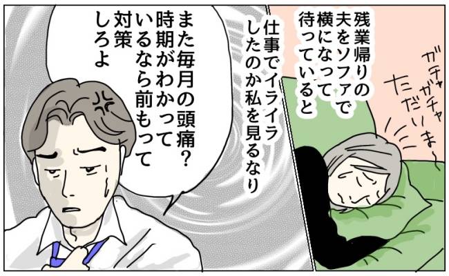 生理で寝込む妻に心ない発言をする夫