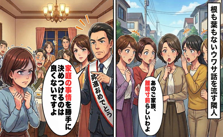 隣人「離婚寸前らしいわよ」勝手なウワサ話にうんざり…父が打った形勢逆転の一手とは