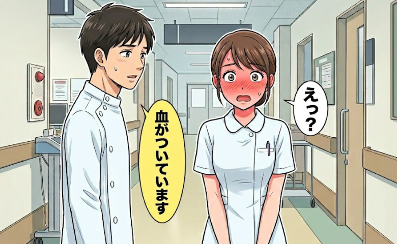 同世代の男性医師に指摘をされる女性のイメージ