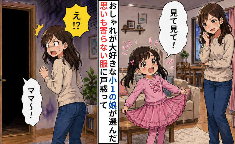 小1の娘の選んだ服に戸惑う女性のイメージ