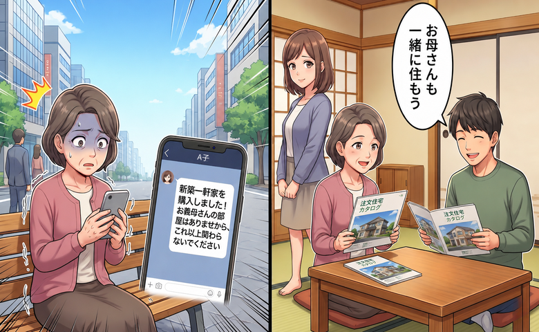 同居予定の新居を探す息子と母