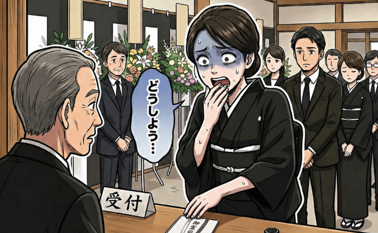葬儀の受付で焦る女性のイメージ