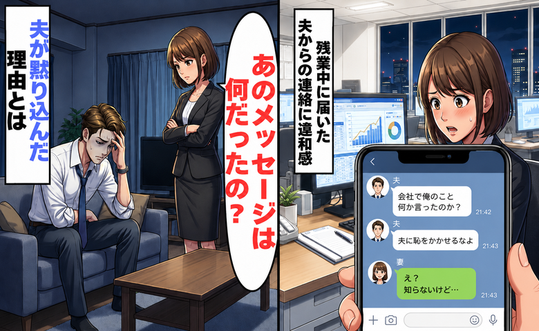 残業中に夫から届いたメッセージを読んで違和感を抱く妻