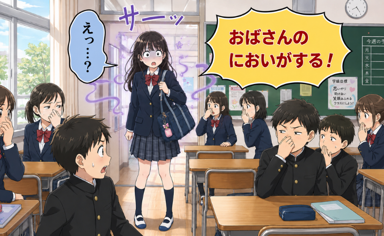 教室に入った瞬間、心ない言葉を言われる女子中学生のイメージ