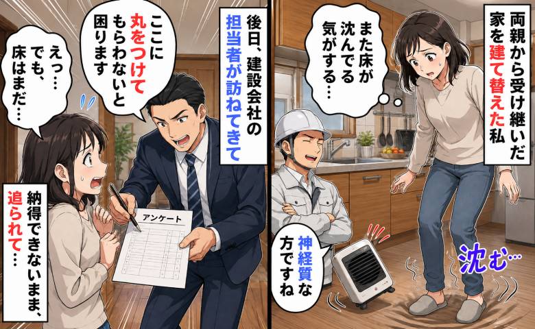 工務店に納得がいかない対応をされる女性のイメージ