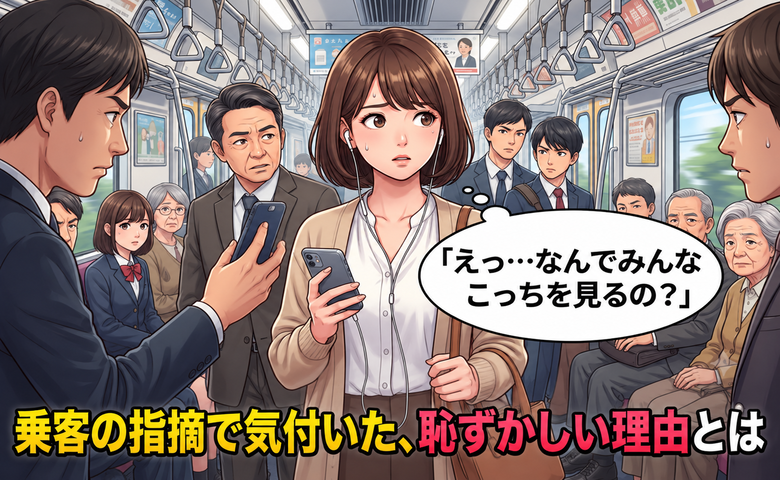 乗客の視線が一斉に集まり、困惑する女性