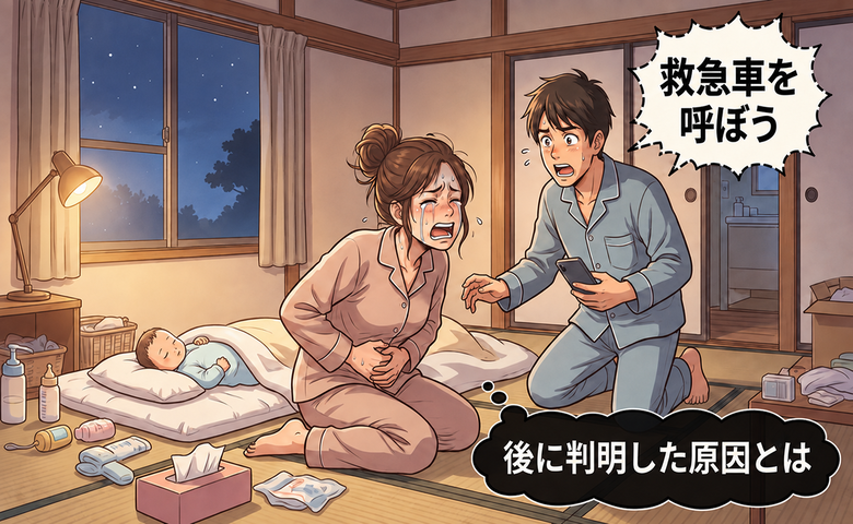陣痛のような痛みでのたうち回る女性