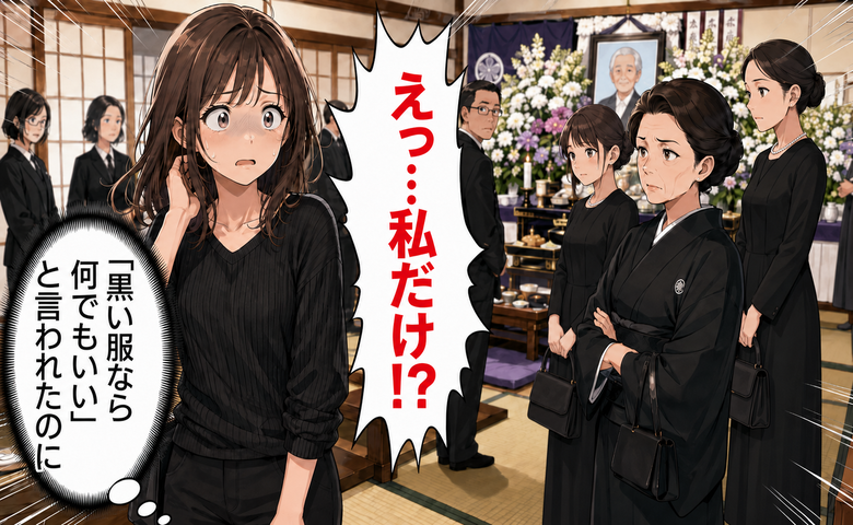 葬儀に普段着で参列した女性