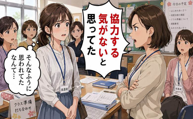 幼稚園の保護者から「協力する気がないと思ってた」と言われる女性