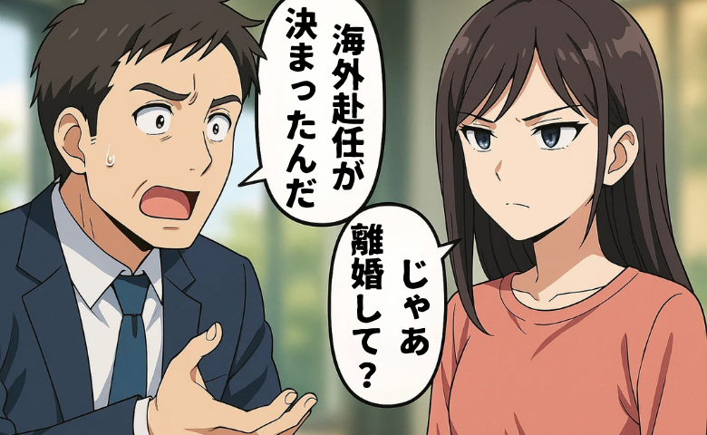 海外赴任が決まった夫に離婚を迫る女性のイメージ