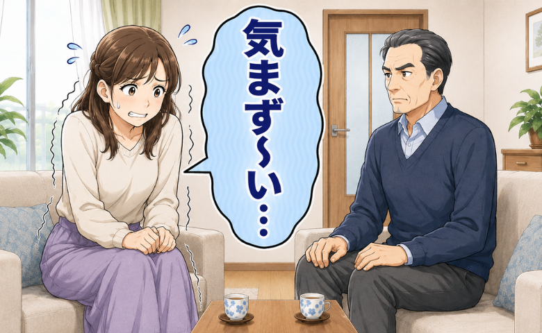 義父と2人きりになり気まずさを感じる女性のイメージ